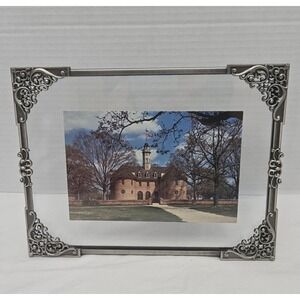 Vtg Pewter Floating Picture Frame 6x8 Glass Ornate Filigree Corner Scroll 2 Side